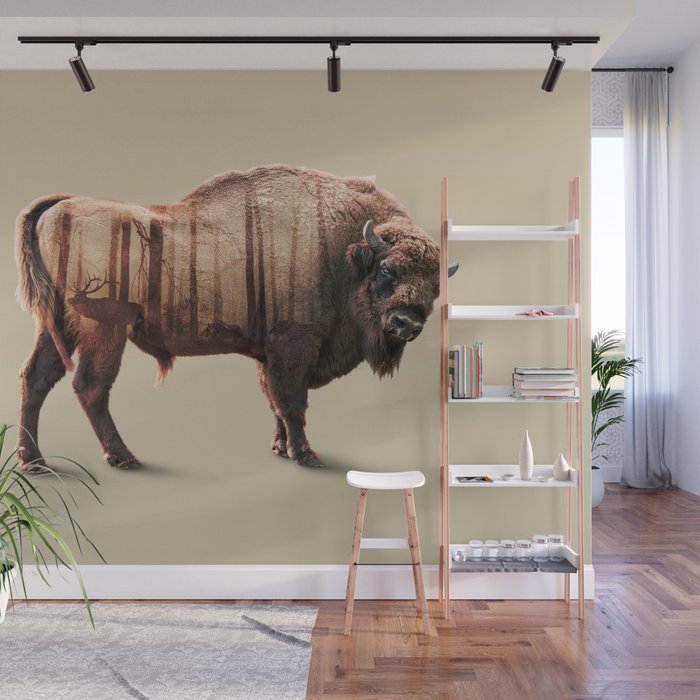 Bison double exposure Wall Mural