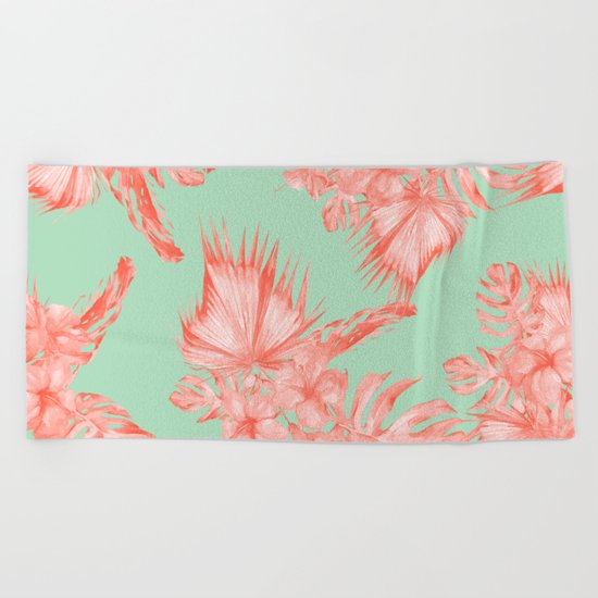 Dreaming of Hawaii Coral Pink + Pastel Green Beach Towel