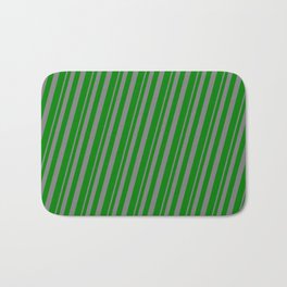 [ Thumbnail: Grey & Green Colored Stripes/Lines Pattern Bath Mat ]