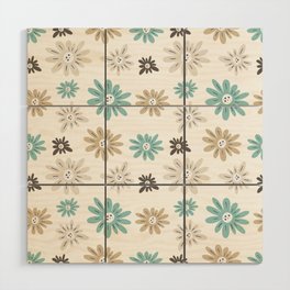 Aquaverde Floral Pattern Brown Soft Blue Green on White Wood Wall Art