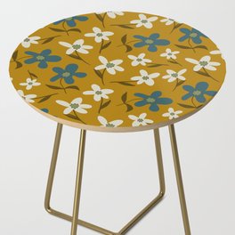 Abstract Hand Drawing Geometric Daisy Flowers and Leaves Repeating vintage Pattern Isolated Background  Side Table