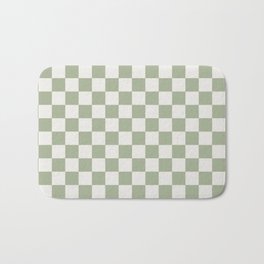 Checkerboard Check Checkered Pattern in Sage Green and Off White Bath Mat
