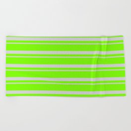 [ Thumbnail: Green and Light Grey Colored Pattern of Stripes Beach Towel ]