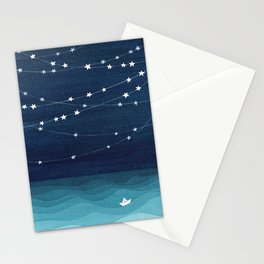 Garlands of stars, watercolor teal ocean Stationery Card