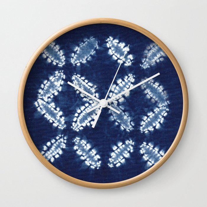 Shibori Print - Textile Art - Japanese Indigo Tie Dye Wall Clock