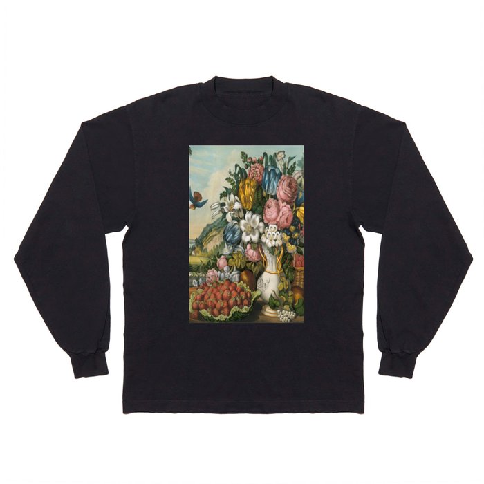 Landscape – Fruit and Flowers by Frances Flora Bond Palmer published by Currier & Ives 1862 Hand-colored lithograph Long Sleeve T Shirt