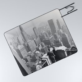 Rooftop view of Manhattan and NYC skyscraper skyline circa 1948 black and white photograph Picnic Blanket