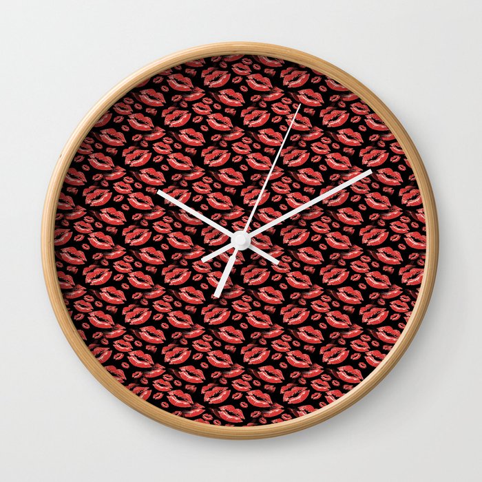 Two Kisses Collided Red Colored Lips Pattern Wall Clock