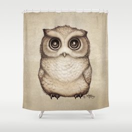 "The Little Owl" by Amber Marine ~ Graphite & Ink Illustration, (Copyright 2016) Shower Curtain