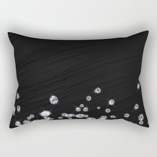 Glitter Diamonds on black silk fabric- Luxury design Rectangular Pillow