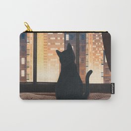 City View Carry-All Pouch | Blanket, Digital, Curtain, Night, Apartment, Town, Viewing, View, Cat, Window 