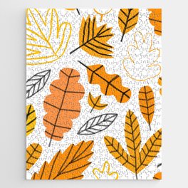 Funny autumn leaf children doodle cartoon pattern Jigsaw Puzzle