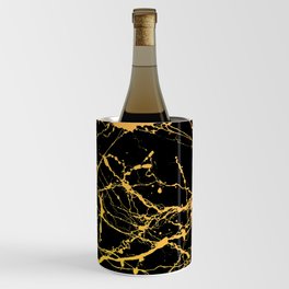 24-Karat Polished Gold Streaks on Black Marble Wine Chiller