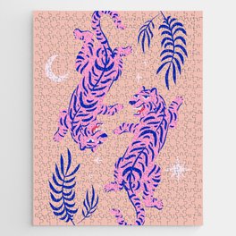Pink Twin Tigers | Moon Star - Pink Tiger | Christmas Eve 2021, 2022 Year of Tiger Pattern Jigsaw Puzzle