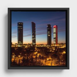 Spain Photography - Four Tall Buildings In Downtown Madrid Framed Canvas