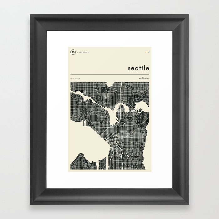 Seattle Map Framed Art Print