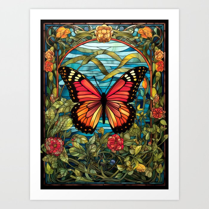 Monarch Butterfly Stained Glass Window Design Art Print