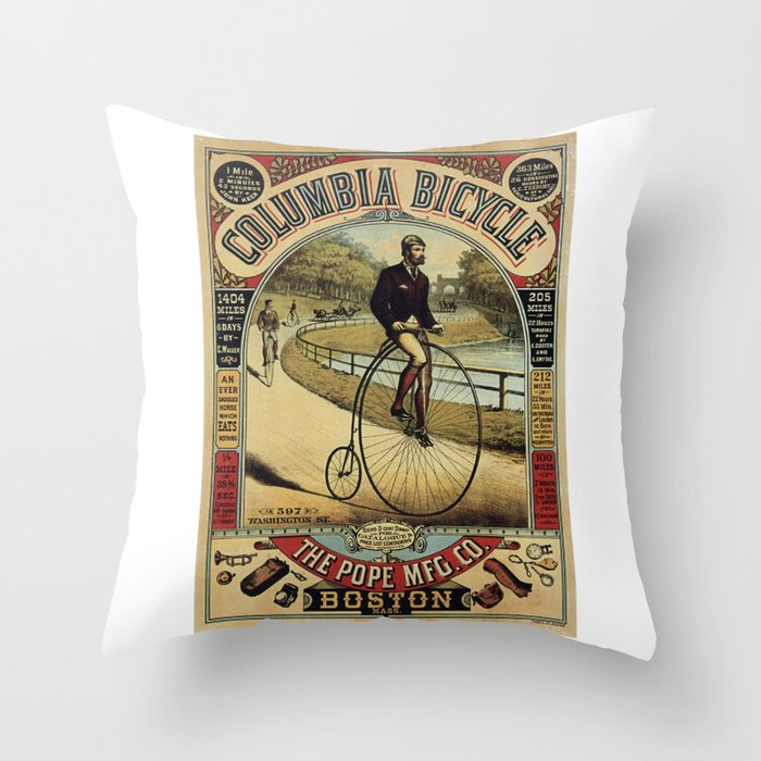 Columbia Bicycle Vintage Illustration Boston Throw Pillow