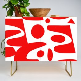 Red and white abstract art organic decorative Credenza
