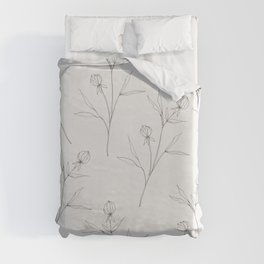 Flowers Neutral - Floreciendo - Serie Sketches  Line Drawing Duvet Cover