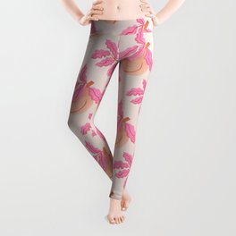 Fun Retro Pink Peach repeat pattern in Paper cutout style  Leggings