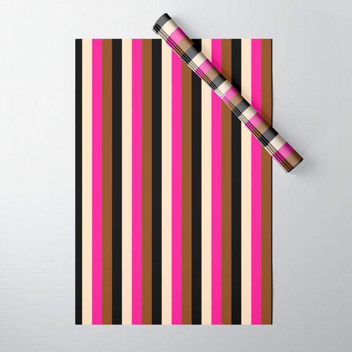 Bisque, Deep Pink, Brown, and Black Colored Lines Pattern Wrapping Paper