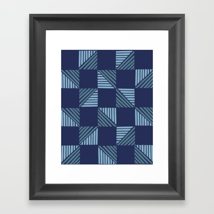 Abstract Shape Pattern 13 in Navy Blue Shades Framed Art Print