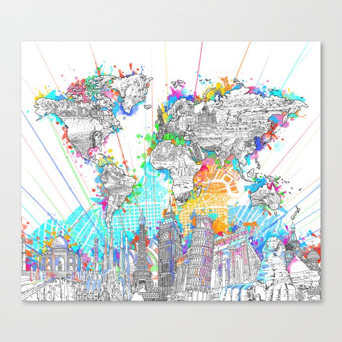 world map city skyline 6 Canvas Print