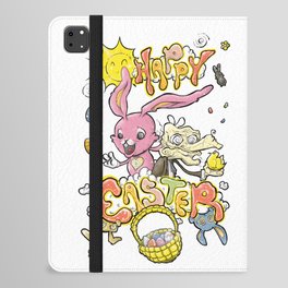 HAPPY EASTER with Cartoony Old Man Joe & the CUTEST Easter Bunny EVER Hand Drawn One of a Kind Art iPad Folio Case