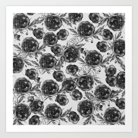 Abstract Poppy Pattern Black And White Art Print