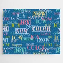 Enjoy The Colors - Colorful typography modern abstract pattern on navy blue color Jigsaw Puzzle