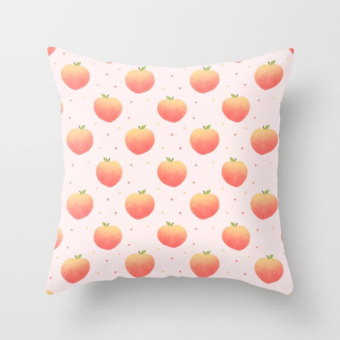 Peach Peaches Pastel Pink Pattern Throw Pillow