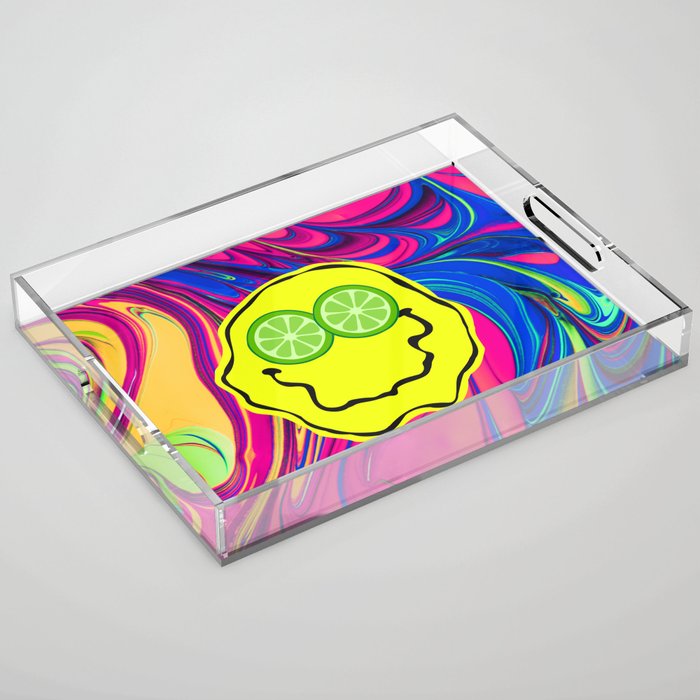 Psychedelic Lime Eyes Smiley Acrylic Tray