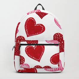 Trendy Red Pink Watercolor Geometric Valentine's Hearts Backpack | Romantic, Geometrichearts, Eclectic, Trendy, White, Watercolorhearts, Love, Girly, Polkadotshearts, Redhearts 