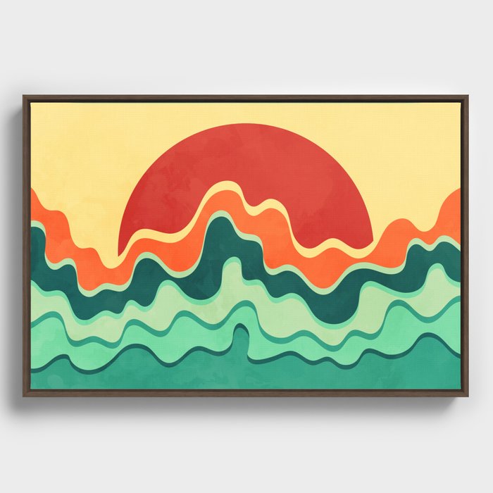 Ocean Waves and The Rising Sun In Warm Natural African Color Palette Framed Canvas