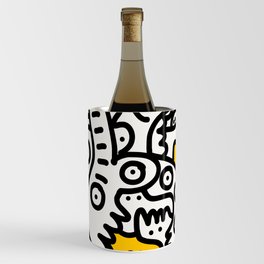 Black and White Cool Monsters Graffiti on Yellow Background Wine Chiller
