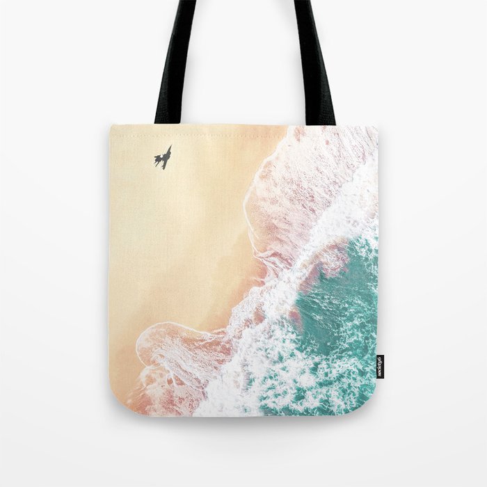 Aerial Ocean Waves | Teal Green Color Tote Bag