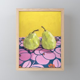 Vibrant Pair of Pears | Colorful and Zesty Still Life Oil Painting Framed Mini Art Print