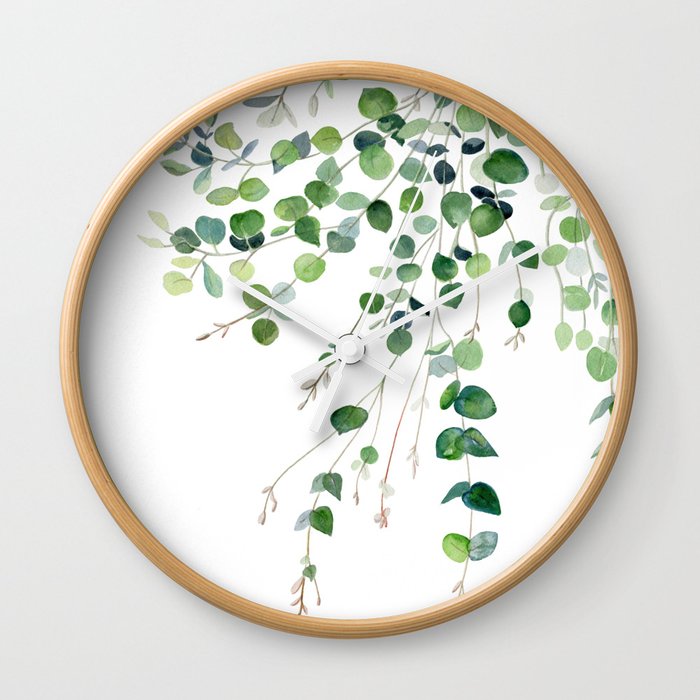 Eucalyptus Watercolor Wall Clock