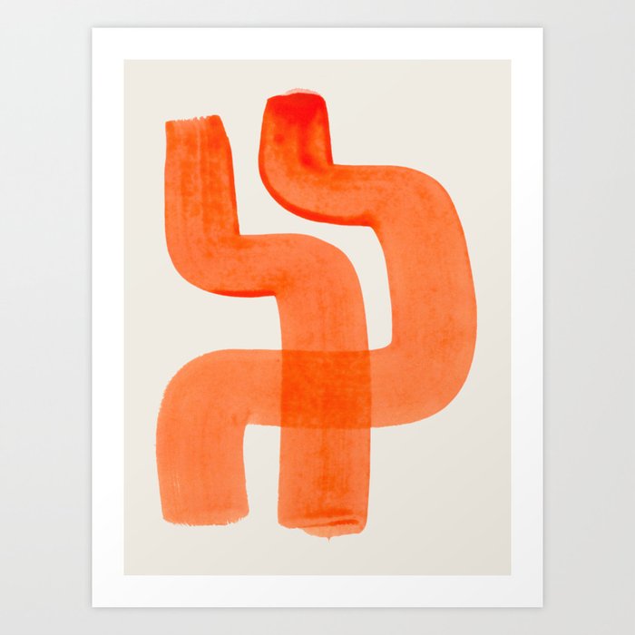 Mid Century Modern Abstract Minimalist Abstract Vintage Retro Orange Watercolor Brush Strokes Art Print