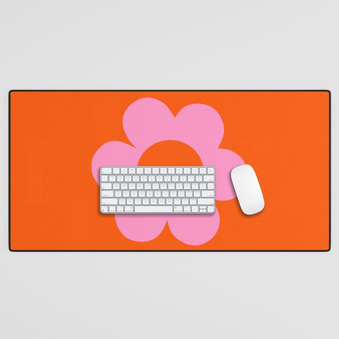 La Fleur | 01 - Retro Floral Print Orange And Pink Aesthetic Preppy Modern Abstract Flower Desk Mat
