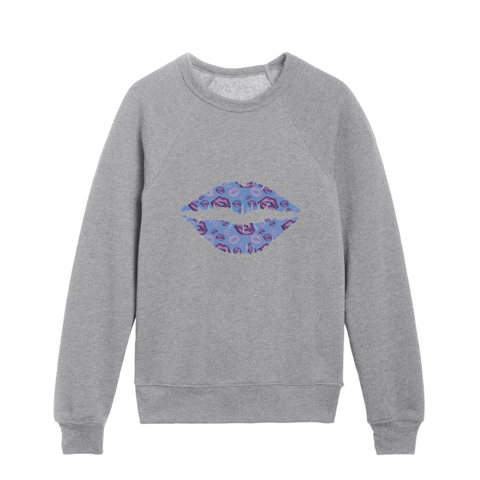 Very Periwinkle Kisses Lips in Shades of Purple Kids Crewneck