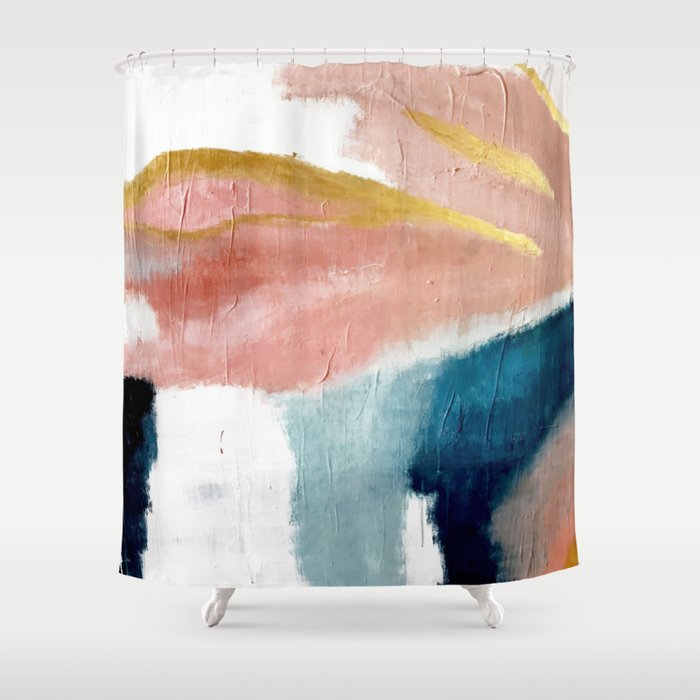 Exhale: a pretty, minimal, acrylic piece in pinks, blues, and gold Shower Curtain
