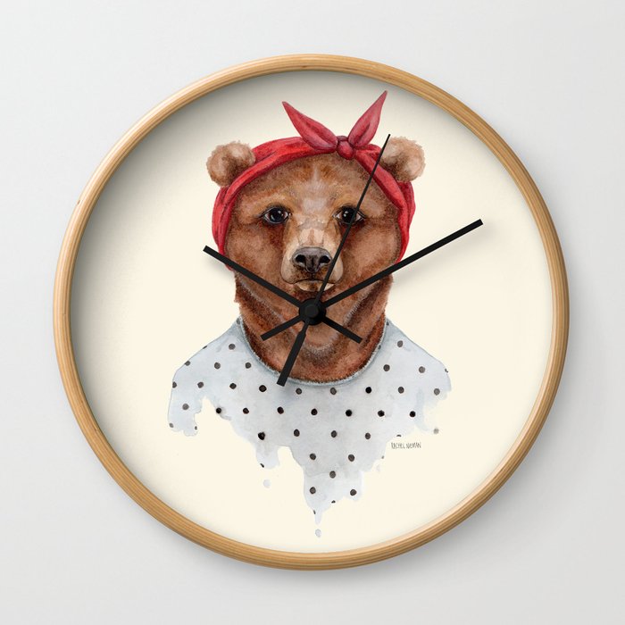 B is for a Brown Bear in a Bandana | Watercolor Animal | Art Print Wall Clock