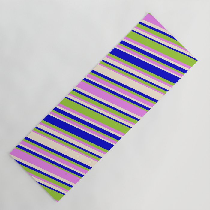 Blue, Green, Violet & Beige Colored Lines Pattern Yoga Mat