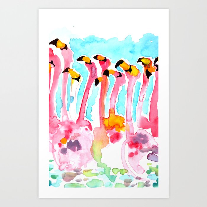 Welcome to Miami - Flamingos Illustration Art Print by Julie Lehite ...