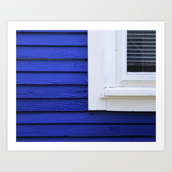 White window frame, blue clapboards Art Print