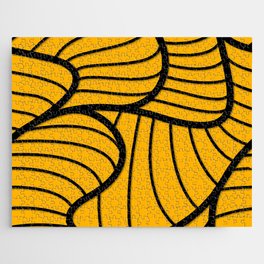 Black & Yellow Color Leaves Line Design Jigsaw Puzzle