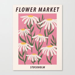 Flower market print, Stockholm, Posters aesthetic, Chamomile, Daisy art print, Pink flower art, Floral art Canvas Print