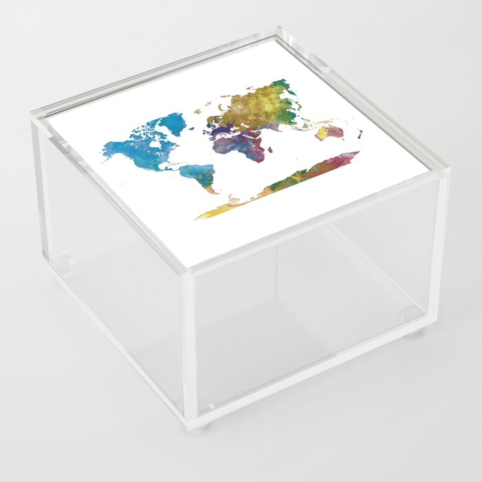 multicolored watercolor world map Acrylic Box